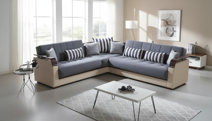 Grau Wohnzimmer Ecksofa L-Form Modern Luxus Sofa Corner Sofa Eckgarnitur