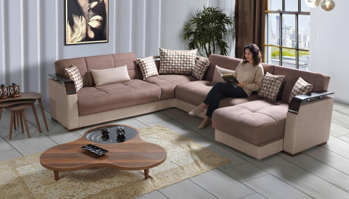 Ecksofa Wohnlandschaft Braun L-Form Sofa Wohnzimmer Ecksofas Luxus Eckgarnitur
