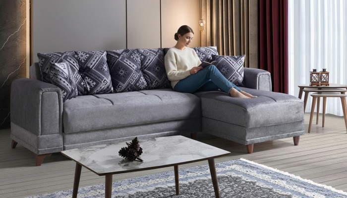 Ecksofa Wohnlandschaft Grau L-Form Ecke Sofa Wohnzimmer Ecksofa Modern