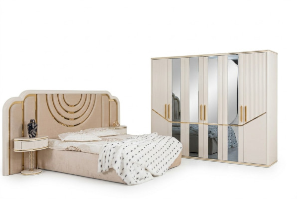 Modern Schlafzimmer Set Bett 2x Nachttische Kleiderschrank Design Möbel 4 tlg