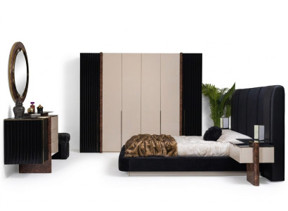 Schlafzimmer Set Bett 2x Nachttische Kleiderschrank Kommode Design Möbel