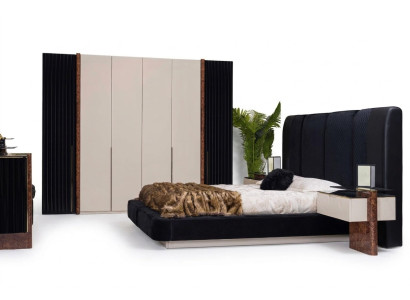 Luxus Schlafzimmer Set Bett 2x Nachttische + Kleiderschrank Holz Komplett
