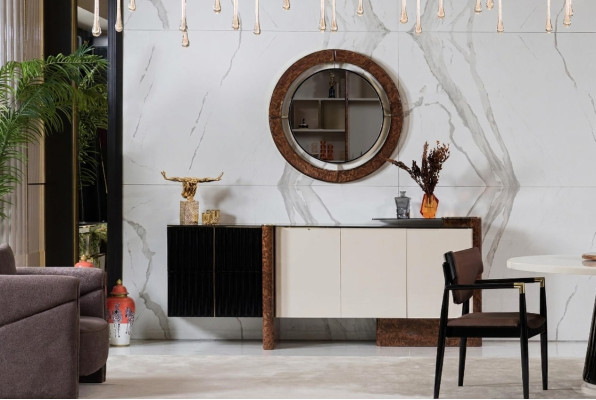 Sideboard Anrichte mit Spiegel Luxus Garnitur Kommode Holz Kommoden Klassische
