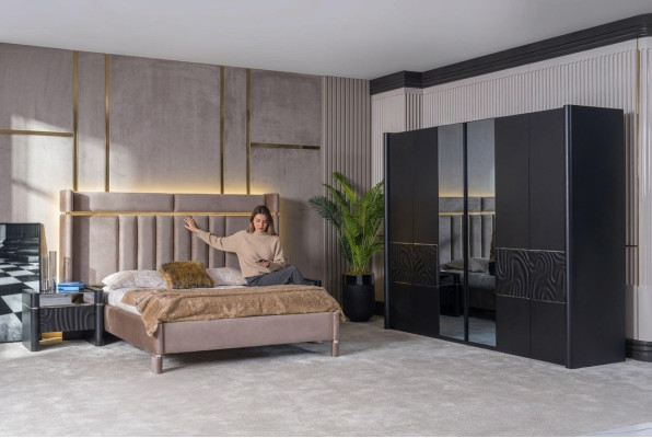Schlafzimmer Set Komplett Bett + 2x Nachttische + Kleiderschrank 4tlg.