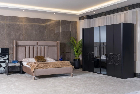 Schlafzimmer Set Komplett Bett + 2x Nachttische + Kleiderschrank 4tlg.