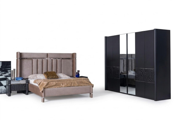 Schlafzimmer Set Komplett Bett + 2x Nachttische + Kleiderschrank 4tlg.