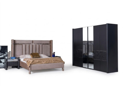 Schlafzimmer Set Komplett Bett + 2x Nachttische + Kleiderschrank 4tlg.