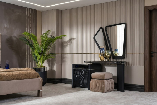 Schminktisch mit Spiegel Hocker Make Up Schlafzimmer Design Möbel Holz 2tlg.