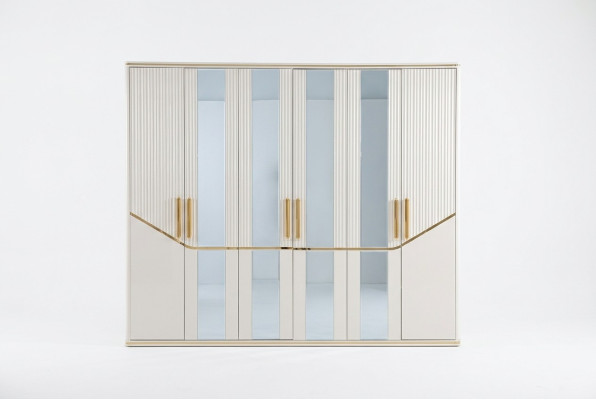 Kleiderschrank Schränke Schrank Design Holz Beige Gold Modern Möbel 270cm
