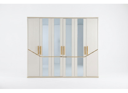 Kleiderschrank Schränke Schrank Design Holz Beige Gold Modern Möbel 270cm