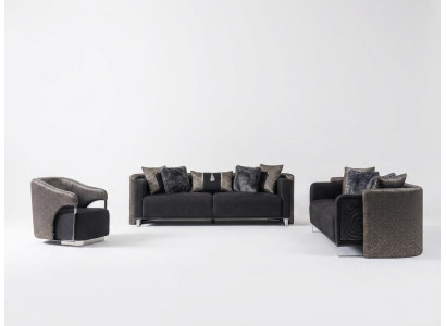 Sofagarnitur 3+3+1 Sitzer Wohnzimmer Set Komplett Textil Sofa Sessel Holz Neu