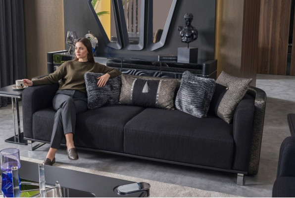 Dreisitzer 240cm Schwarze Luxus Couch Sofa Couchen Möbel Textil Stoff Samt 3er