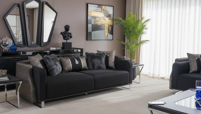 Dreisitzer 240cm Schwarze Luxus Couch Sofa Couchen Möbel Textil Stoff Samt 3er