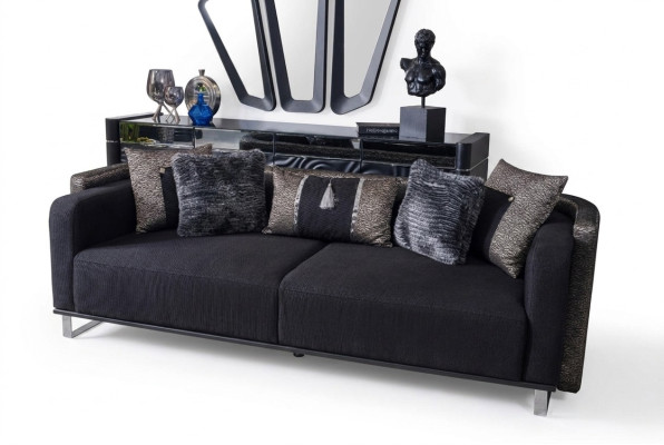 Dreisitzer 240cm Schwarze Luxus Couch Sofa Couchen Möbel Textil Stoff Samt 3er