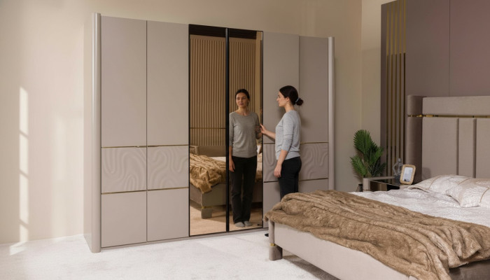Kleiderschrank Schrank Luxus Schlafzimmer Schränke Möbel Taupe Holz