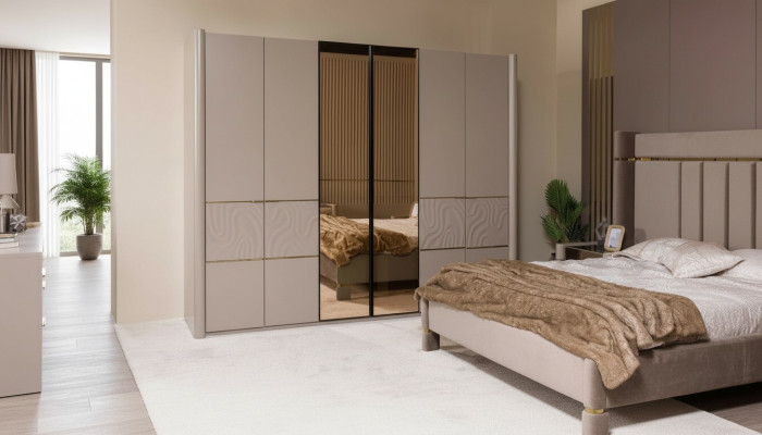 Kleiderschrank Schrank Luxus Schlafzimmer Schränke Möbel Taupe Holz