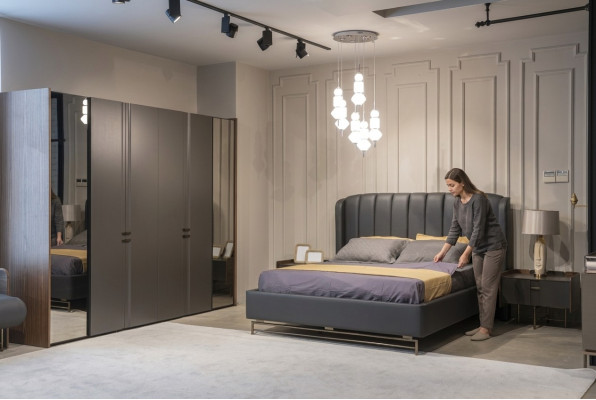 Schlafzimmer Set Bett 2x Nachttisch Kleiderschrank Schminktisch mit Spiegel 5tlg