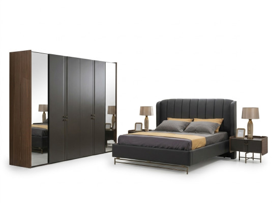 Schlafzimmer Set Bett 2x Nachttisch Kleiderschrank Schminktisch mit Spiegel 5tlg