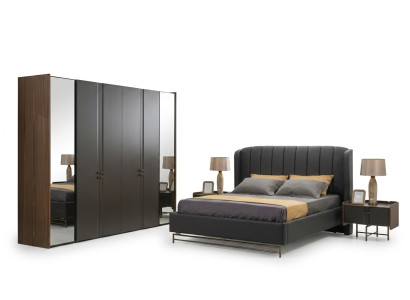 Schlafzimmer Set Bett 2x Nachttisch Kleiderschrank Schminktisch mit Spiegel 5tlg