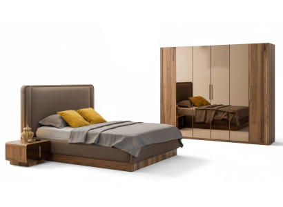 Luxus Schlafzimmer Set Bett + 2x Nachttische+Schrank Holz Komplettes Modern Neu