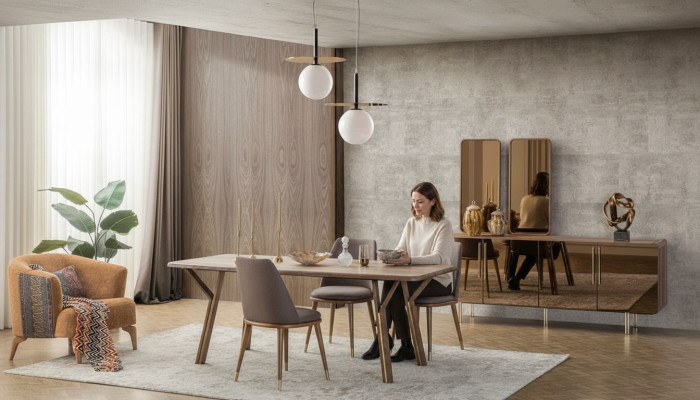 Esszimmer Set 6x Stühle+Esstisch+Sideboard+Spiegel Set Esszimmer Designer Neu