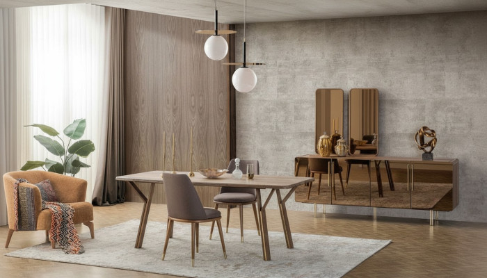 Esszimmer Set 6x Stühle+Esstisch+Sideboard+Spiegel Set Esszimmer Designer Neu