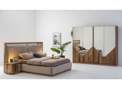 Luxus Schlafzimmer set Bett + 2x Nachttische + Kleiderschrank Modern Komplett