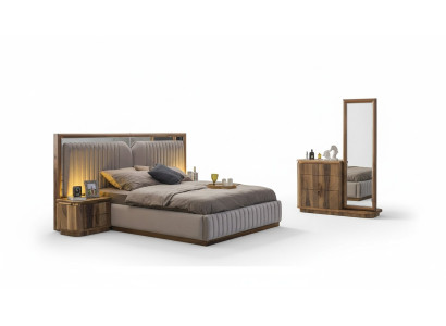Modernes Schlafzimmer Set Bett + 2x Nachttische + Kommode mit Spiegel Modern