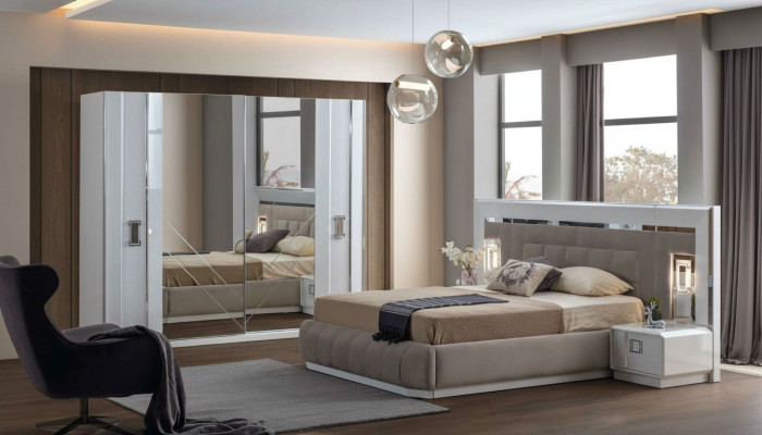 Schlafzimmer Komplett Set Bett 2x Nachttisch Kleiderschrank Neu Design 4 tlg.