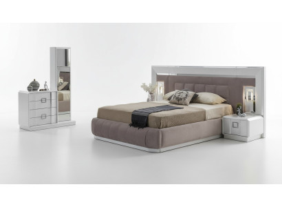 Modern Schlafzimmer Set Bett + 2x Nachttische + Kommode mit Spiegel Luxus Neu