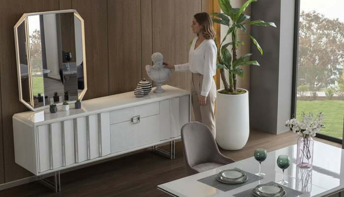 Gruppe Sideboard Spiegel Kommode Schränke Holz Möbel Weiß Wohnzimmer