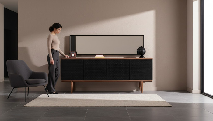 Luxus Anrichte Sideboard mit Spiegel Design Moderne Kommoden Holz Einrichtung