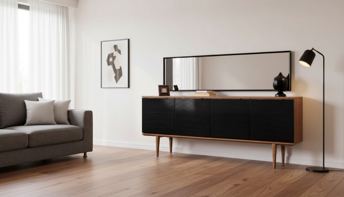 Luxus Anrichte Sideboard mit Spiegel Design Moderne Kommoden Holz Einrichtung