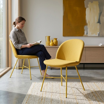 Gelber Stuhl Esszimmer Sitzer Luxus Designer Textil Stühle Sitz Möbel