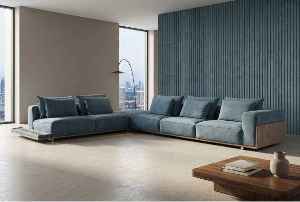 Blau Ecksofa L-Form Couch Wohnzimmer Luxus Stoffmöbel Luxus Design Neu