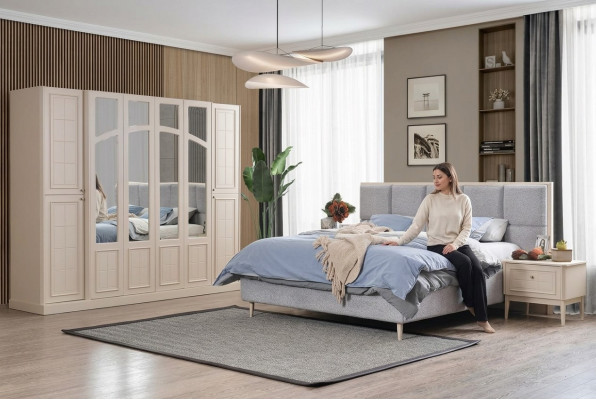 Schlafzimmer Set Luxus Komplettes Bett 2x Nachttisch Kleiderschrank Modern 4tlg