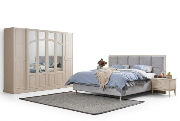 Schlafzimmer Set Luxus Komplettes Bett 2x Nachttisch Kleiderschrank Modern 4tlg
