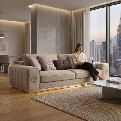 Beige Dreisitzer Sofa Couch Wohnzimmer Polstermöbel Einrichtung Neu Möbel