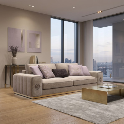 Beige Dreisitzer Sofa Couch Wohnzimmer Polstermöbel Einrichtung Neu Möbel