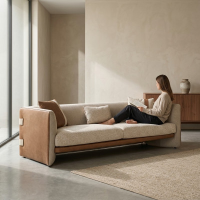 Beige Sofa Luxus Dreisitzer Couch Modern Einrichtung Polstermöbel Textil
