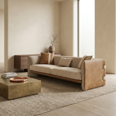 Beige Sofa Luxus Dreisitzer Couch Modern Einrichtung Polstermöbel Textil