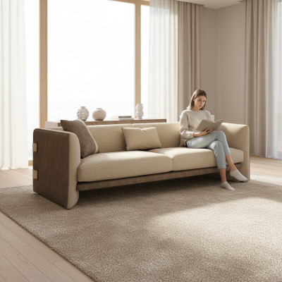 Beige Luxus Polstermöbel Modern Desing Dreisitzer Sofa Wohnzimmer Einrichtung