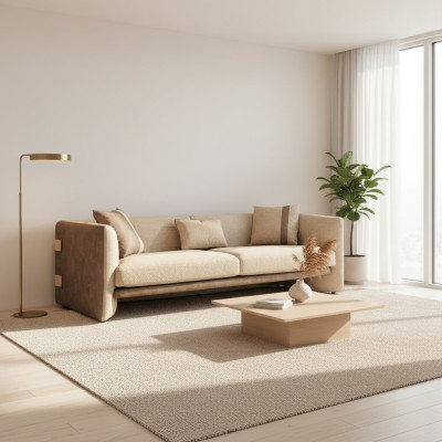 Beige Luxus Polstermöbel Modern Desing Dreisitzer Sofa Wohnzimmer Einrichtung