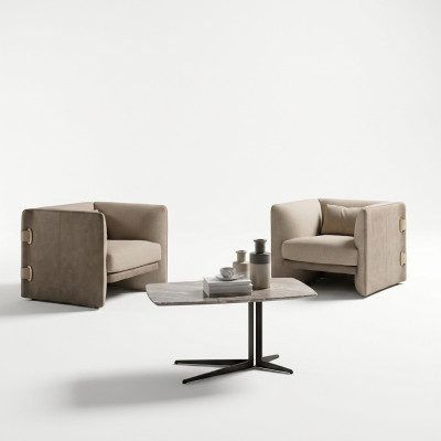2x Sessel mit Couchtisch Wohnzimmer Komplett Möbel Desing Einrichtung Garnitur