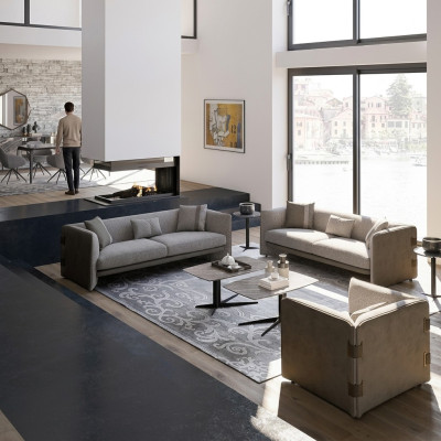 Grau Wohnzimmer-Set 7tlg Modern 2x Sofas Dreisitzer Polstermöbel Sessel Neu