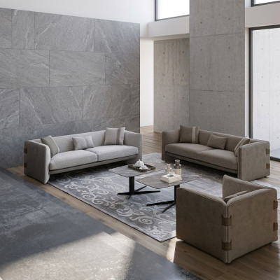 Grau Wohnzimmer-Set 7tlg Modern 2x Sofas Dreisitzer Polstermöbel Sessel Neu