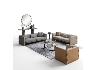 Grau Wohnzimmer-Set 7tlg Modern 2x Sofas Dreisitzer Polstermöbel Sessel Neu