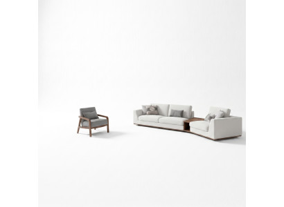 Polstermöbel Sofa Couch Dreisitzer Wohnzimmer Design Sessel Holz Textil