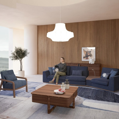 Blau Sofagarnitur Set Dreisitzer Sofas Wohnzimmer Sessel Modern Design Textil