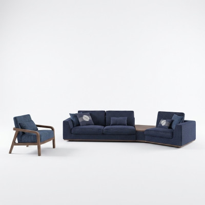 Blau Sofagarnitur Set Dreisitzer Sofas Wohnzimmer Sessel Modern Design Textil